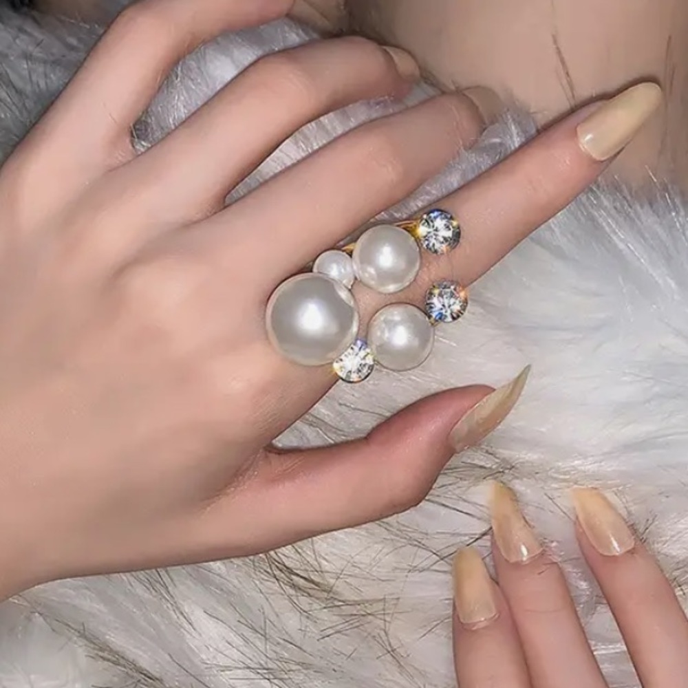 - New 14k Gold Titanium, Swarovski Crystals & Freshwater Pearls Ring Adjustabl…